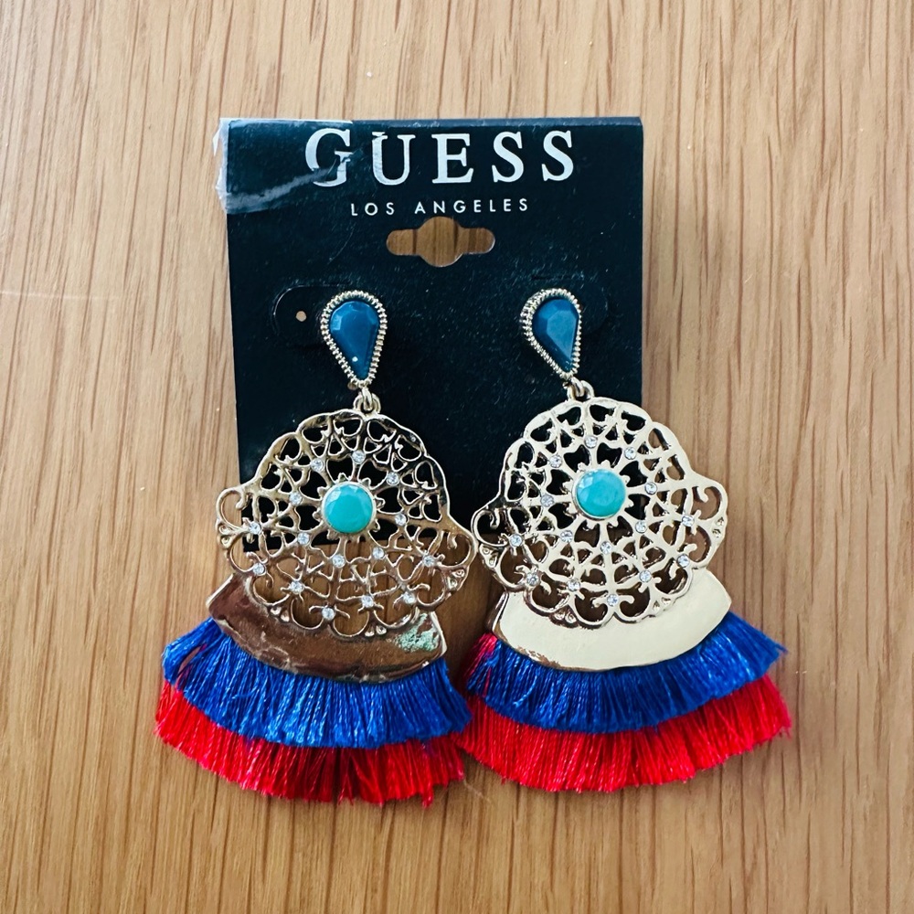 NWT GUESS Gold Fringe Earrings